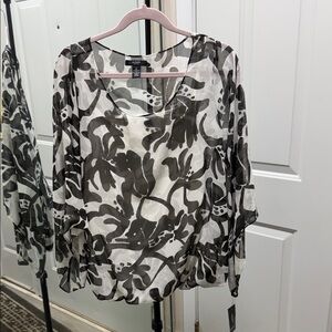 Alfani Black & White Floral Sheer Blouse